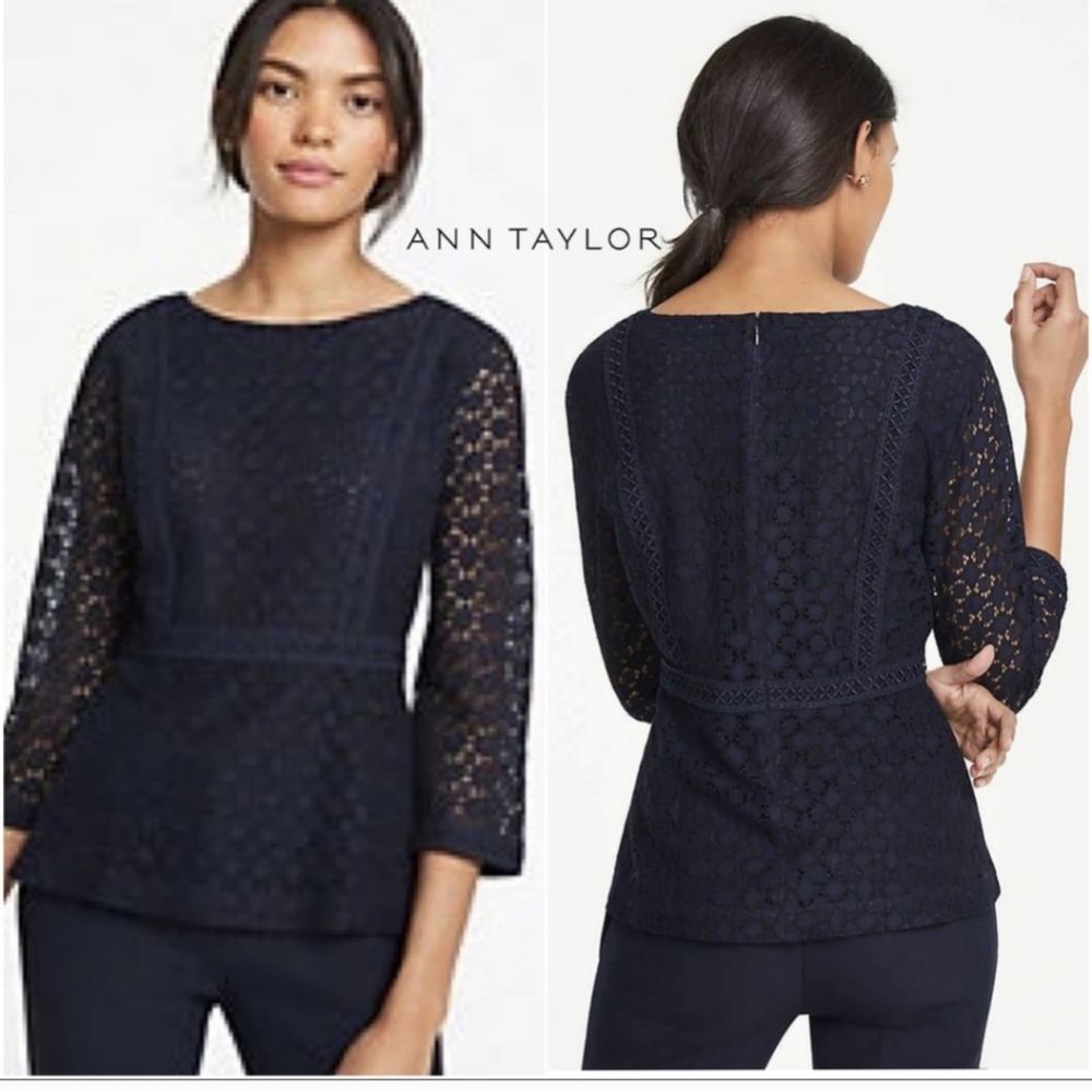 Ann Taylor Size 8 Geo Lace Top in Night Sky